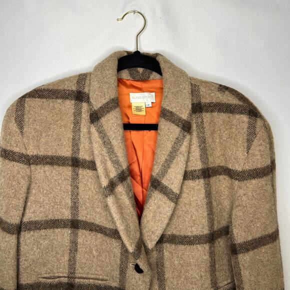 VTG Womans Alfred Sung Sport Wool Mohair Cropped Blazer Brown Tan Checker Sz 4 - Picture 2 of 11